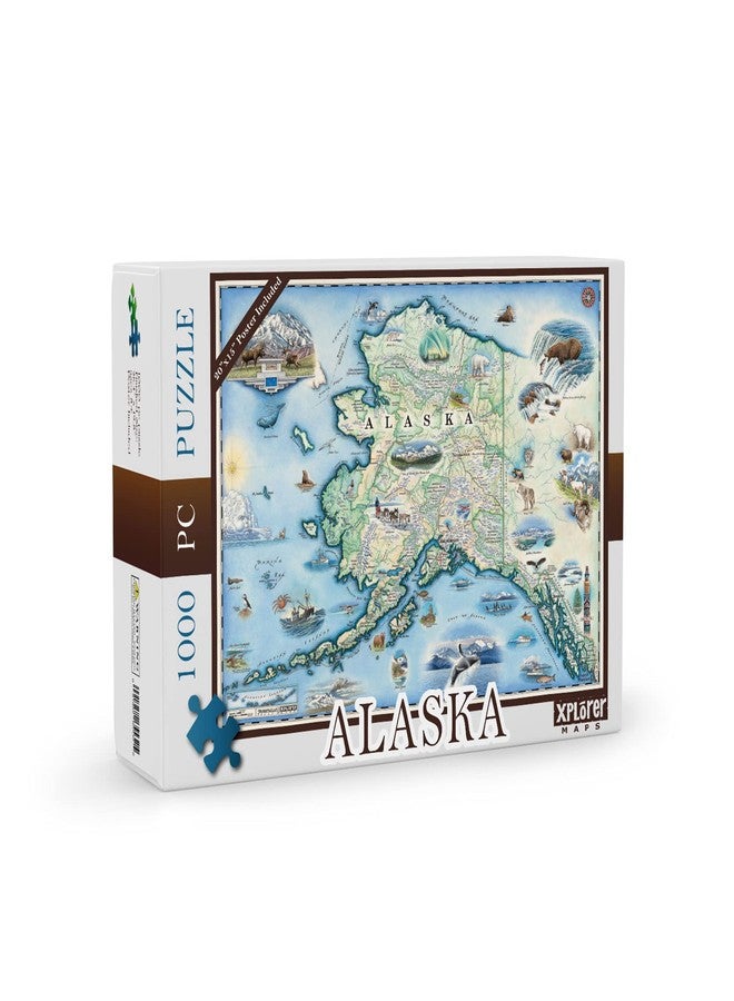 Xplorer Maps Alaska State Map Jigsaw Puzzle - 1000 Pieces, Hand-Drawn Artwork, Educational Family Puzzle, Includes Poster - 19.8” x 26.4” - Image 1